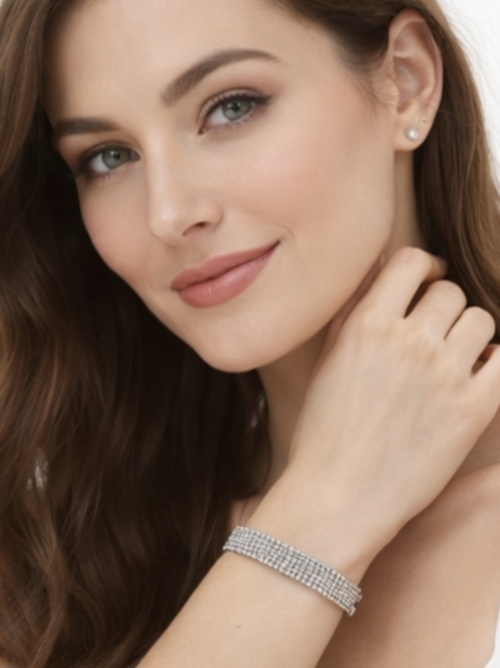 925 Sterling Silver CZ Hinged Bangle Bracelet (Women) [7"] - Picture 2 of 4